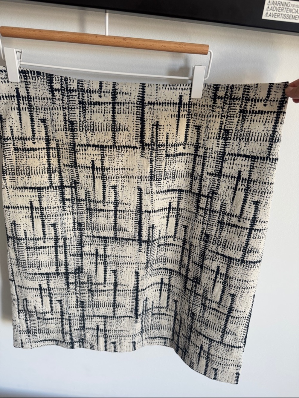 MM Lafleur Black and Cream Grid-Pattern Pencil Skirt
